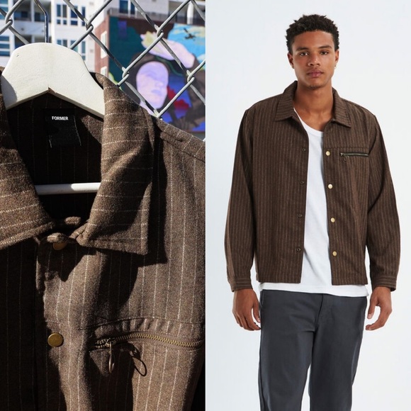 NWT Former Merchandise Harmony Long Sleeve Overshirt Jacket Striped Wool XL - Picture 2 of 13